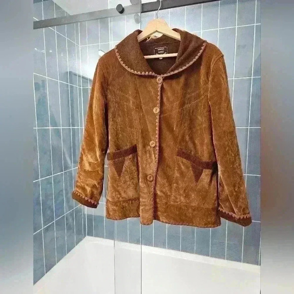 Brown 70's Retro Fuzzy Jacket with Collar Size Medium - Picture 6 of 11
